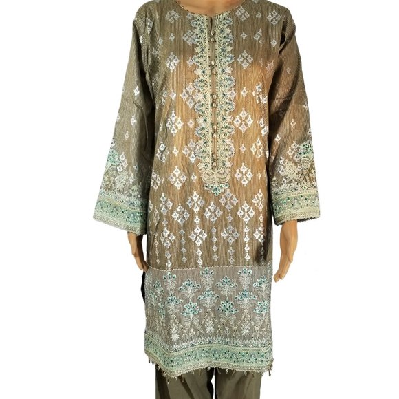 Large Pakistani Fancy Embroidered Jacquard Cotton Broshia Banarsi Shalwar Kameez - Picture 4 of 13